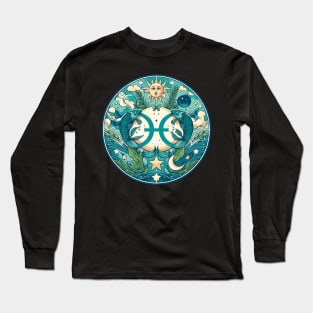 "Pisces Dreamscape: Vintage Vibes"- Zodiac Horoscope Star Signs Long Sleeve T-Shirt